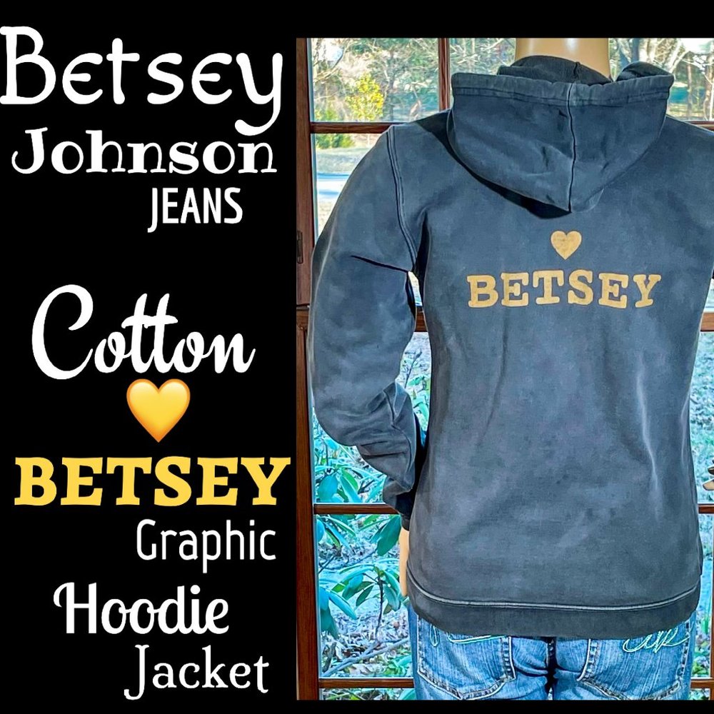 ▪️BETSEY JOHNSON▪️Distressed Black RARE Cotton 🖤BETSEY Graphic Hoodie Jacket
